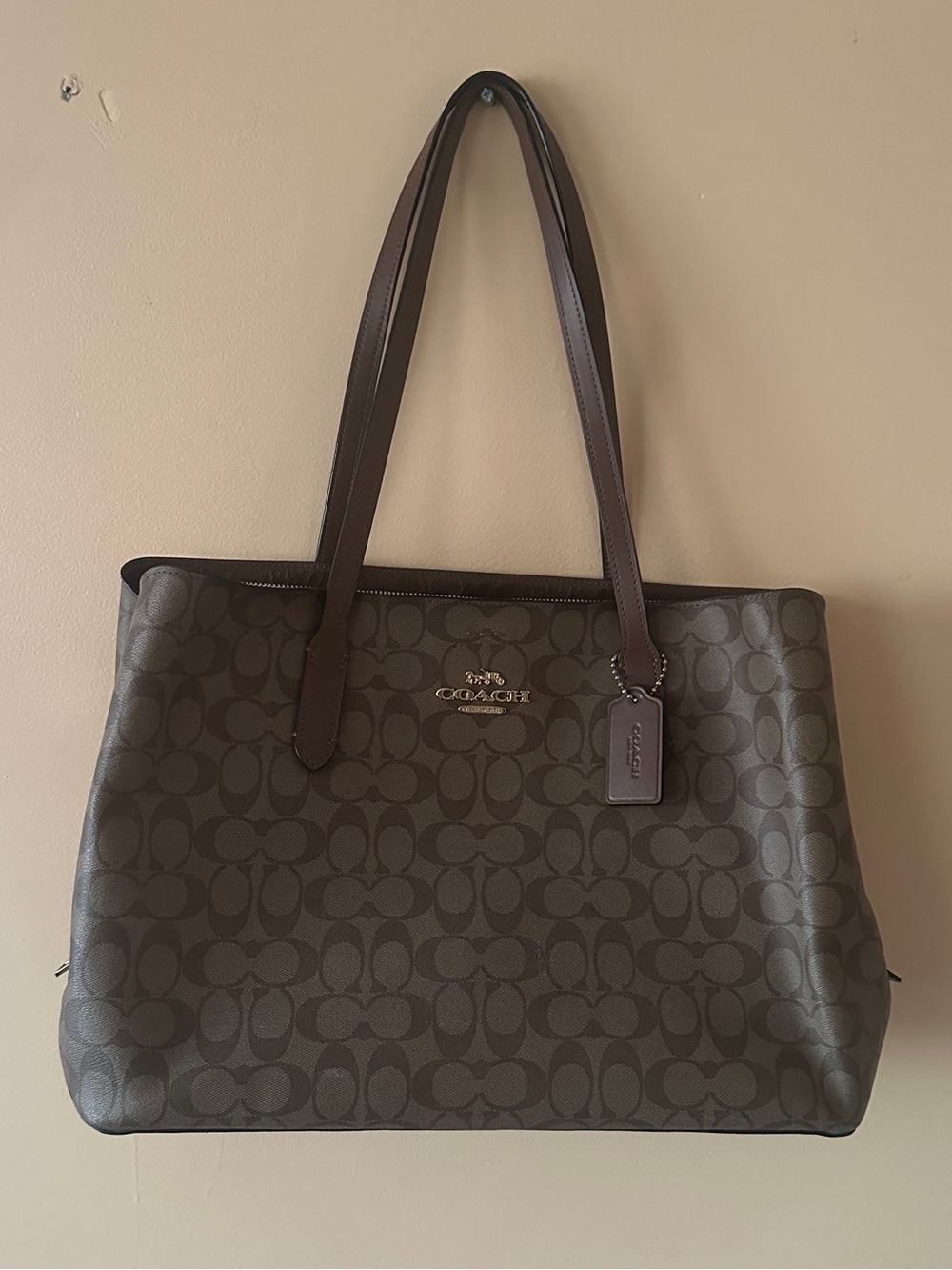 Coach Signature Canvas Tote Bag Brown Monogram Shoulder Purse